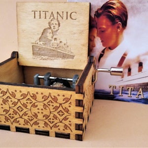 Titanic Music Box My Heart Will Go On Theme Music Chest Wooden Engraved Handmade Vintage Gift