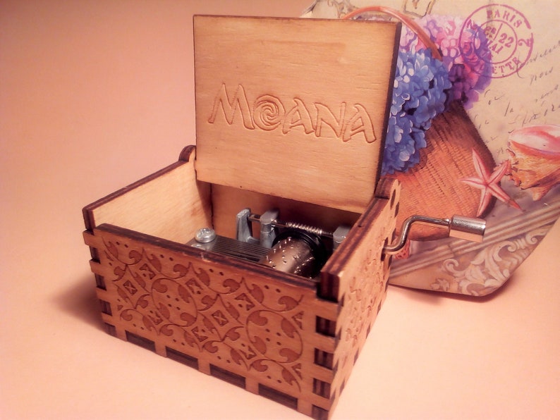 Moana Music Box Theme Music Chest Wooden Engraved Handmade Vinta Moana Music Box Theme Music Chest Wooden Engraved Handmade Vinta