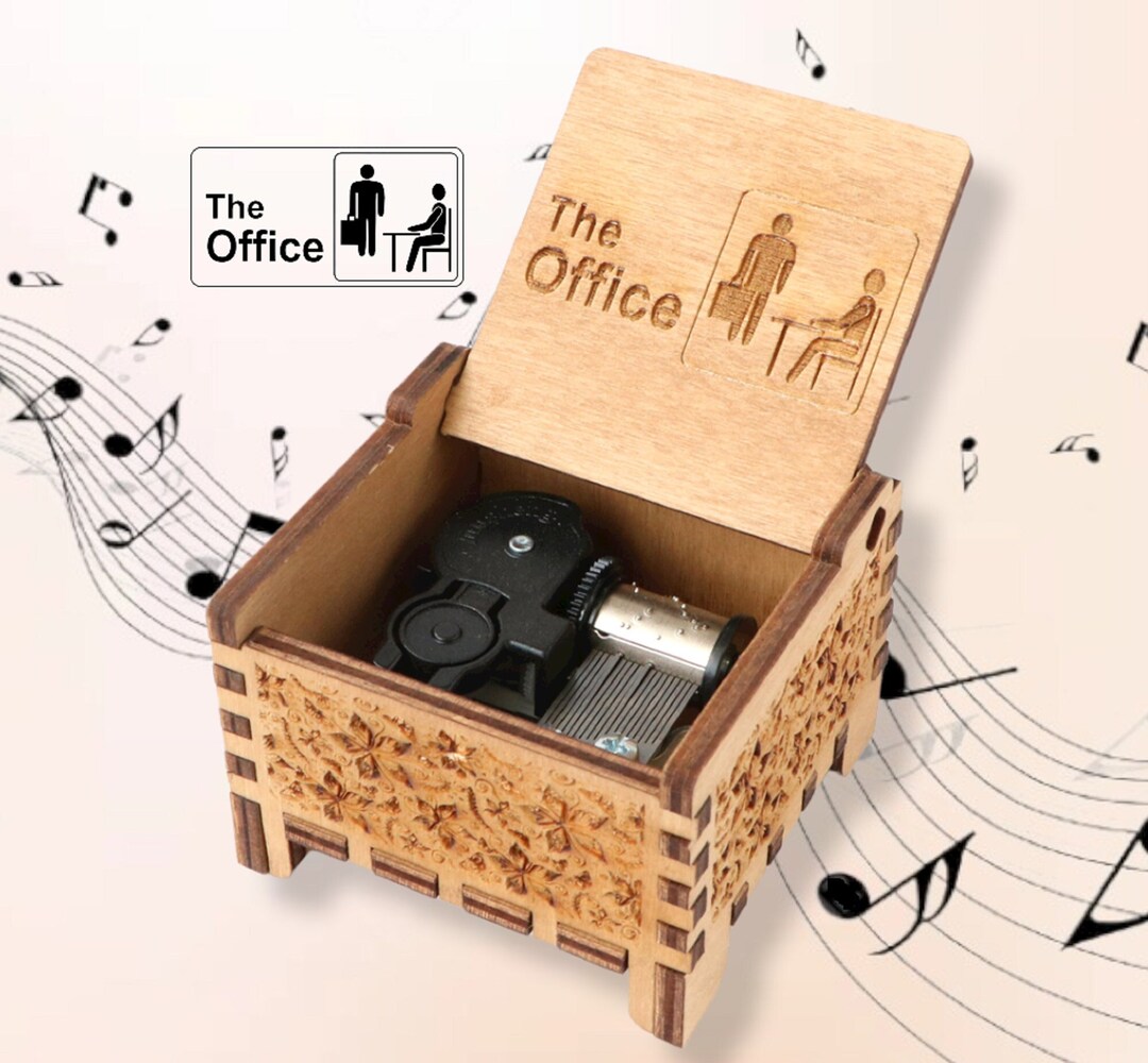 The Office Music Box Theme Music Chest Wooden Engraved Handmade Vintage