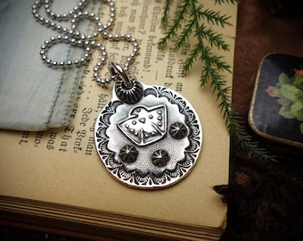 Silver Pendant ‚OLD THUNDERBIRD MEDAL‘, 925 Sterling Silver, Handmade