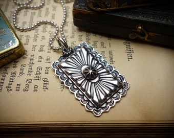 Silver Pendant ‚CONCHO RECTANGLE‘, 925 Sterling Silver, Handmade, Arrows