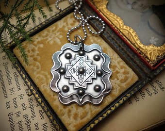 Silver Pendant ‚SOUTHWEST DREAM‘, 925 Sterling Silver, Handmade, Concho, Hand Engraving