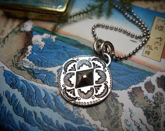 Silberanhänger ‚DIAMOND CONCHO‘, 925 Sterling Silber, Handarbeit, Silber Medaille, Southwestern