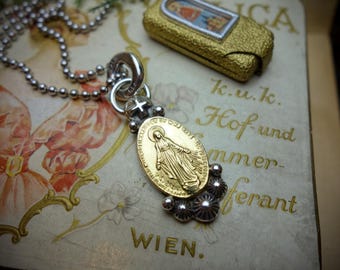 Silberanhänger ‚GOLDENE MADONNA‘, Gelbgold 750, 925 Sterling Silber, Handarbeit, Jungfrau Maria, Bicolor