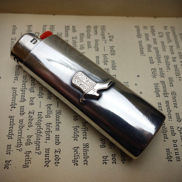 Lighter Case 'COWBOY', 925 Sterling Silver, Handmade, BIC Standard Lighter Case