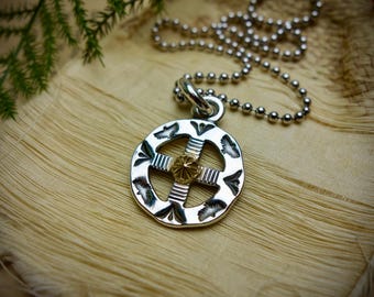 Silber-Anhänger ‚MEDICINE WHEEL‘, Gelbgold 750, 925 Sterling Silber, Handarbeit, Adler, Bicolor