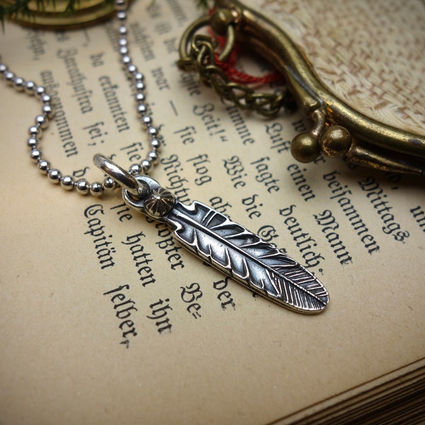 Silver Pendant ‚FEATHER‘, 925 Sterling Silver, Handmade, Charm