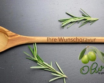1 or 2 cooking spoons with/without corner made of olive wood with DESIRED ENGRAVING personalized first name for wedding, birthday, Valentine's Day, gift