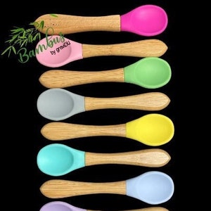 Personalized baby spoon children's spoon made of bamboo with soft silicone tip - gift birth baptism baby shower