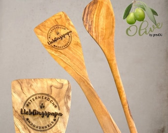 Cuillère de cuisine personnalisée "STERNEKOCH >nom souhaité<" en bois d'olivier - ustensile de cuisine gravé pour la pâtisserie et la spatule de cuisine