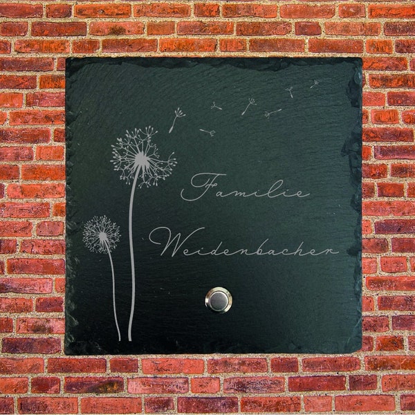 Klingelschild Schiefer Motiv "PUSTEBLUME" - 10x10 cm, 20x20 cm, personalisiert