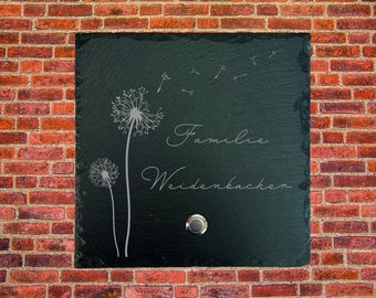 Belbord leisteenmotief "PUSTEBLUME" - 10 x 10 cm, 20 x 20 cm, gepersonaliseerd