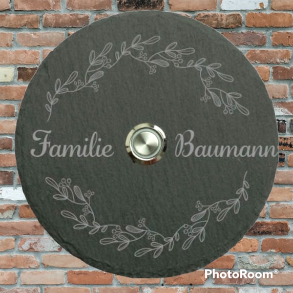 LED Klingelschild aus Schiefer Motiv "BAUMANN" - Ø 10 cm, 15 cm, 20 cm, 25 cm, 30 cm personalisiert Name Familie, rund