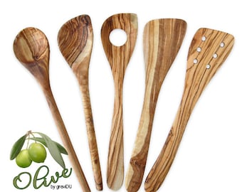 Set of 5 cooking spoons MIX made of olive wood - kitchen helper cooking spoon spatula risotto spoon engraving customizable