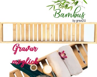 Bamboe badplank met gewenste gravure voor kaarsen, boek, handdoek, tafel, spa, wellness, natuurlijk