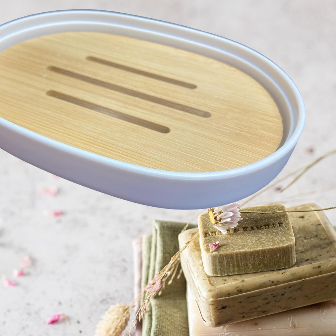 Soap Dish With Bamboo Inlet With Drain Grooves Incl. Soap for Etsy Norway