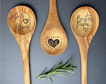 Cooking spoon made of olive wood with engraving "Best Mom / Best Dad / First Names" personalized for a birthday, gift, Mother's Day, Father's Day