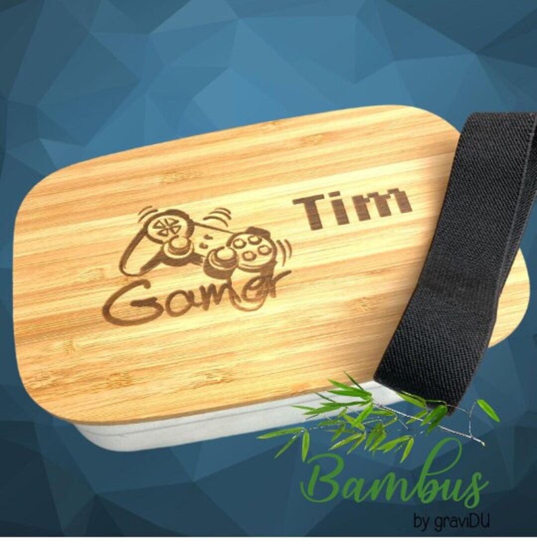 Personalized Lunchbox gamer Made of Bamboo and Stainless Steel Children