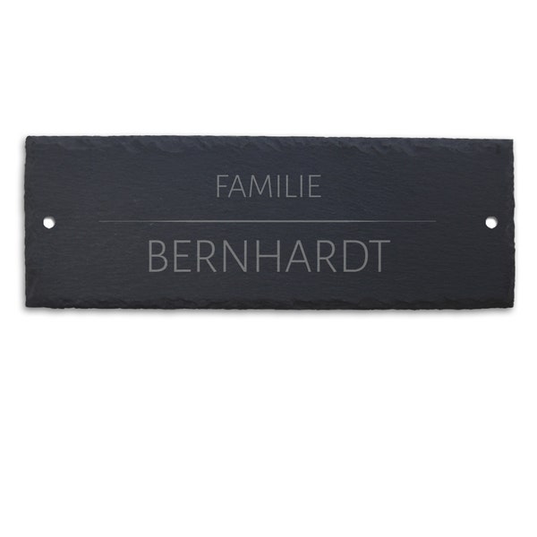 Schild aus Schiefer (10x30cm) mit Motiv "HOFFMANN" - personalisiert Familie Name graviert auf Schiefer - Tür Eingang Deko Geschenk Hochzeit