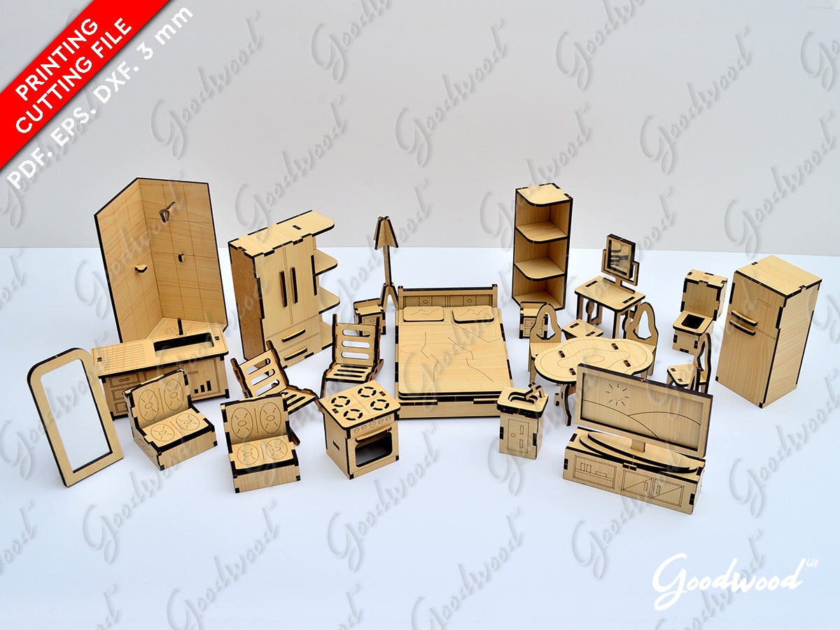 Laser cut file of Wood Furniture 112 DollHouse Miniature Etsy