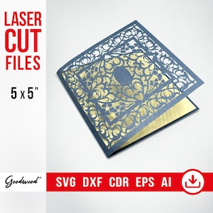 Ozdobna wycinana laserowo karta SVG DXF, 5x5 ozdobny szablon zaproszenia ślubnego, kartka z życzeniami urodzinowymi, pliki wektorowe wycinane papierem, natychmiastowe pobieranie