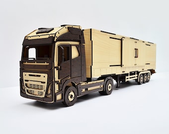 Wooden Truck & Trailer Mechanical 3DBRT, 3D Model for Self-Assembly, Constructor Truck with a trailer wooden toy, puzzle