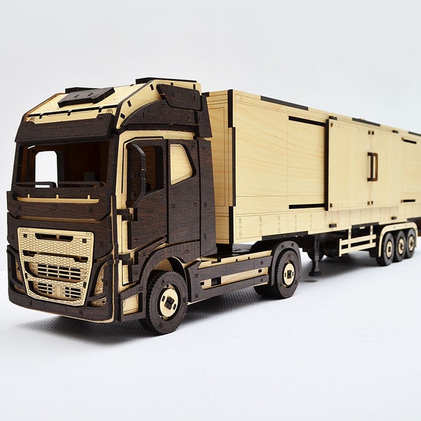 Wooden Truck & Trailer Mechanical 3DBRT, 3D Model for Self-Assembly, Constructor Truck with a trailer wooden toy, puzzle