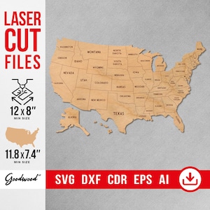 USA Karte SVG Dxf Eps Ai Vorlage, Laser Cut Dateien für Wandkunst, USA Karte aus Holz, Landeshauptstädte, US-Wand-Dekor, Sofort Download
