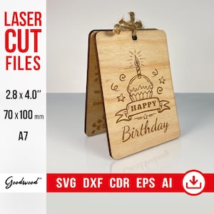 Cake Bday Card Template SVG DXF AI | Engraved Wooden Birthday Greeting | Laser Cut Files for Cake Design | Instant Download
