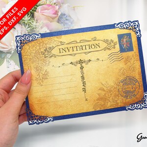 carte postale vintage SVG CdR DXF EpS, cartes découpées au laser, carte postale ancienne imprimable 5 x 7, modèle d'invitation, ancienne carte de voeux, téléchargement immédiat