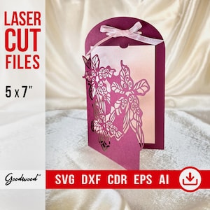 Lilies Wedding Invitation SVG, Laser Cut Floral Card DXF EPS Ai CdR, Romantic Wedding & Greeting Card Template, 5x7", Instant download