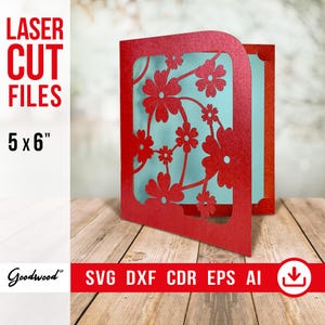 Cartão Floral Recortado a Laser SVG DXF CdR Ai EPS, Convite de Aniversário ou Aniversário, Modelo de Cartão de Felicitações com Flores, Bday Papercut, Download Instantâneo