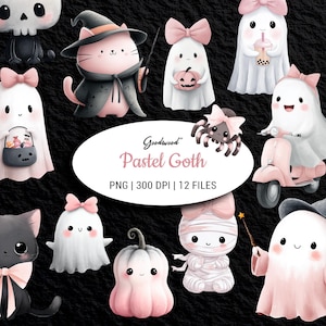 Pink Halloween Clipart PNG, Pastel Goth Ghost Sublimation, Coquette Aesthetic Spooky, Kawaii Mummy Pumpkin, Pink Halloween Decor, Baby Boo