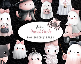 Różowy Halloween Clipart PNG, Pastelowy Gotycki Duch Sublimacja, Upiorna Estetyka Kokietki, Kawaii Mumia Dynia, Różowe Dekoracje Halloween, Baby Boo