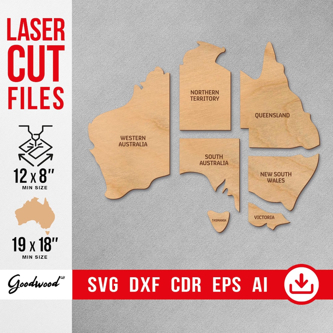 Australia Map SVG DXF Laser Cut File, Fits 12x8" Lasers, Australian