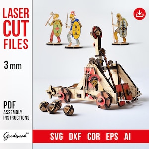 3D Puzzle Vorlage für DIY Katapult Model Kit - CNC und Laser Cut Dateien SVG Dxf Cdr Ai, Sofortiger Download für 3 mm Sperrholz Mechanisches Modell