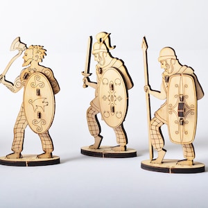 Laser cut 3D puzzle Roman soldier figurines - DIY template for mechanical model kit made from 3mm plywood