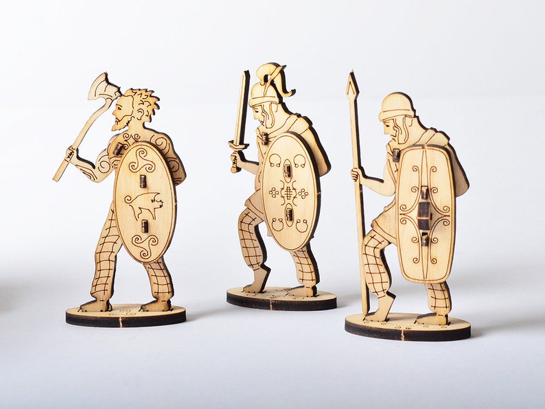 Laser cut 3D puzzle Roman soldier figurines - DIY template for mechanical model kit made from 3mm plywood