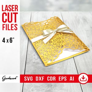 Elegant Wedding Invitation Gate Fold SVG 4x6 – Laser Cut Template, Birthday Card, EPS DXF Vector Files, Instant Download, Invitación de boda