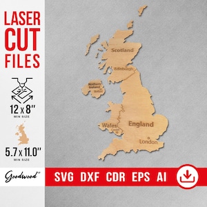 Grossbritannien Landkarte SVG DXF CdR - Laser Cut Vorlage mit Regionen & Provinzen, UK Vektor-Dateien, Dekor der britischen Inseln, Instant Download