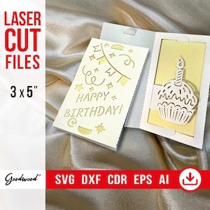 Folded Birthday Pop-Up Card SVG DXF – 3D Bday Cake & Cupcake Greeting Card, DIY Paper Craft, Interactive Laser Cut Template Instant Download