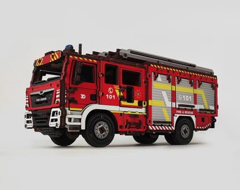 3D wooden fire truck model 3DBRT, assembly kit, mechanical 3D model jigsaw puzzle toy, wooden fire truck DIY Kit