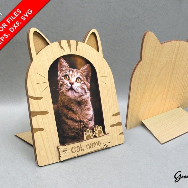 Cat photo frame SVG, Template for Laser cut DXF CdR EPS, Kitty photo frame 4x6", Wooden frame picture pet, Personalized frame with Cat name