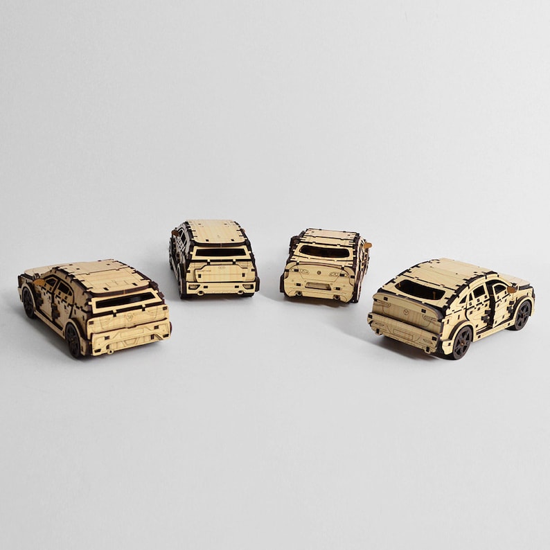 Ensemble de voitures en bois 4 en 1, 3DBRT Constructor Puzzle 3D Puzzle kit de montage de voitures en bois à collectionner, maquette de voiture en bois image 5