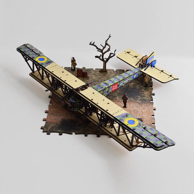 Wooden 3D plane 3DBRT Ilya Muromets, World War II Biplane Fighter, Miniature Plane Set,Aircraft Miniature, Adult Model DIY military