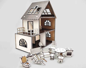 Casa de madera 3DBRT para muñecas DIY Kit / Casa de muñecas en miniatura de madera / juego de muebles básicos 13 piezas