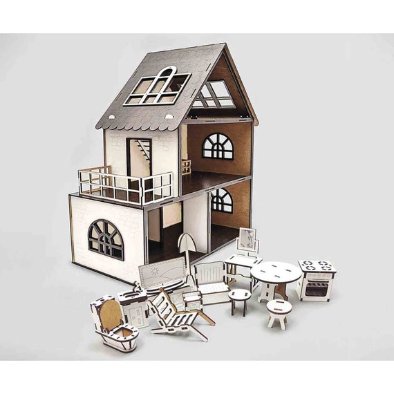 Casa de madera 3DBRT para muñecas DIY Kit / Casa de muñecas en miniatura de  madera / juego de muebles básicos 13 piezas -  España