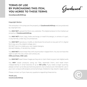 Terms of Use and copyright notice for GoodwoodUAShop digital laser cut files. Licensing guidelines for personal and commercial use of the 3D cupcake pop up birthday card SVG template and DIY paper art designs.