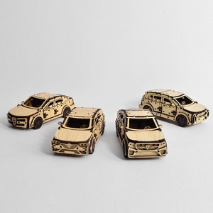 Ensemble de voitures en bois 4 en 1, 3DBRT Constructor Puzzle 3D Puzzle kit de montage de voitures en bois à collectionner, maquette de voiture en bois light-dark wood