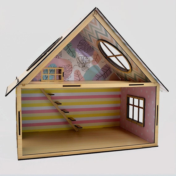 Caja de costura en miniatura de dos pisos en madera natural